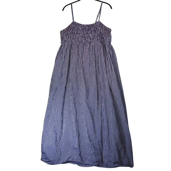 A New Day Maxi Dress Womens XL Stripe Smocked Adjustable Straps Pockets - Picture 3 of 11